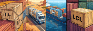 Comparison of LTL (Less than Truckload) shipping via road truck versus LCL (Less than Container Load) shipping via ocean cargo ship.