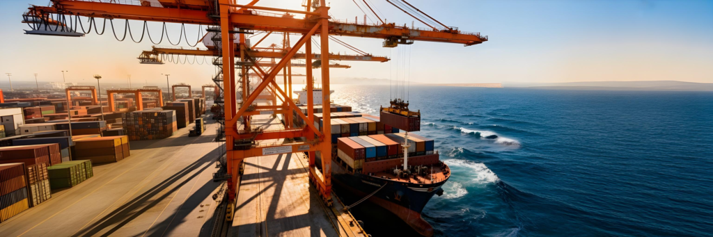 jeddah-port-global-logistics-multimodal-hub Automated gantry cranes unload a massive container ship at Jeddah Port directly onto a Three Lines Shipping transport truck for regional distribution.